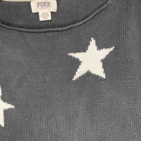 Pink Victoria Secret Cropped Off-The-Shoulder Sweater Black Star Print Medium - Picture 7 of 9